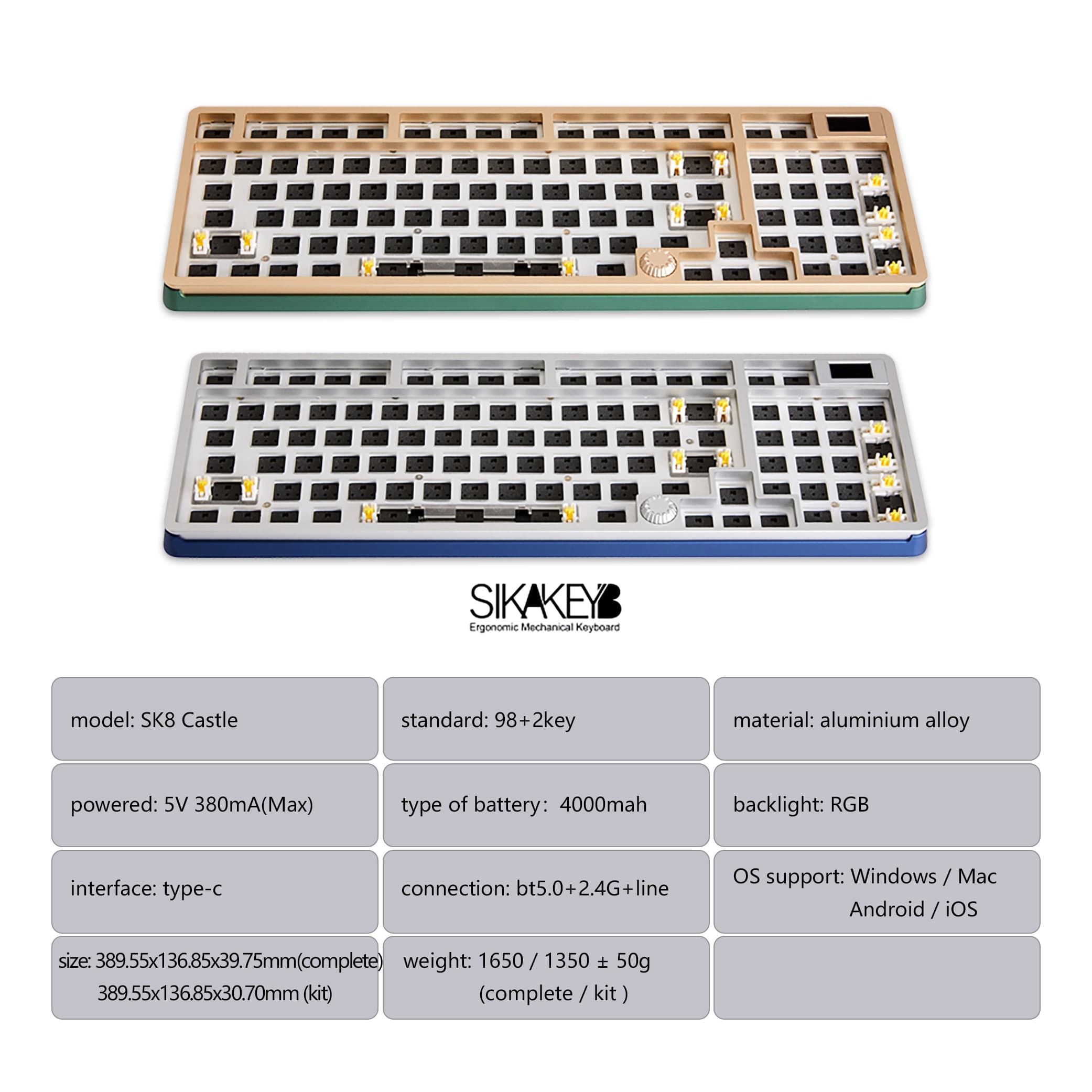 Sikakeyb SK8 Castle 98 Key 95% Knob Mechanical Keyboard Kit - Product Description 4